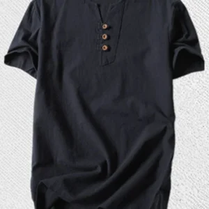 Casual Black V-Neck Henley Shirt