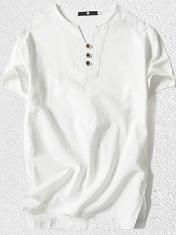 Casual Black V-Neck Henley Shirt - Image 2